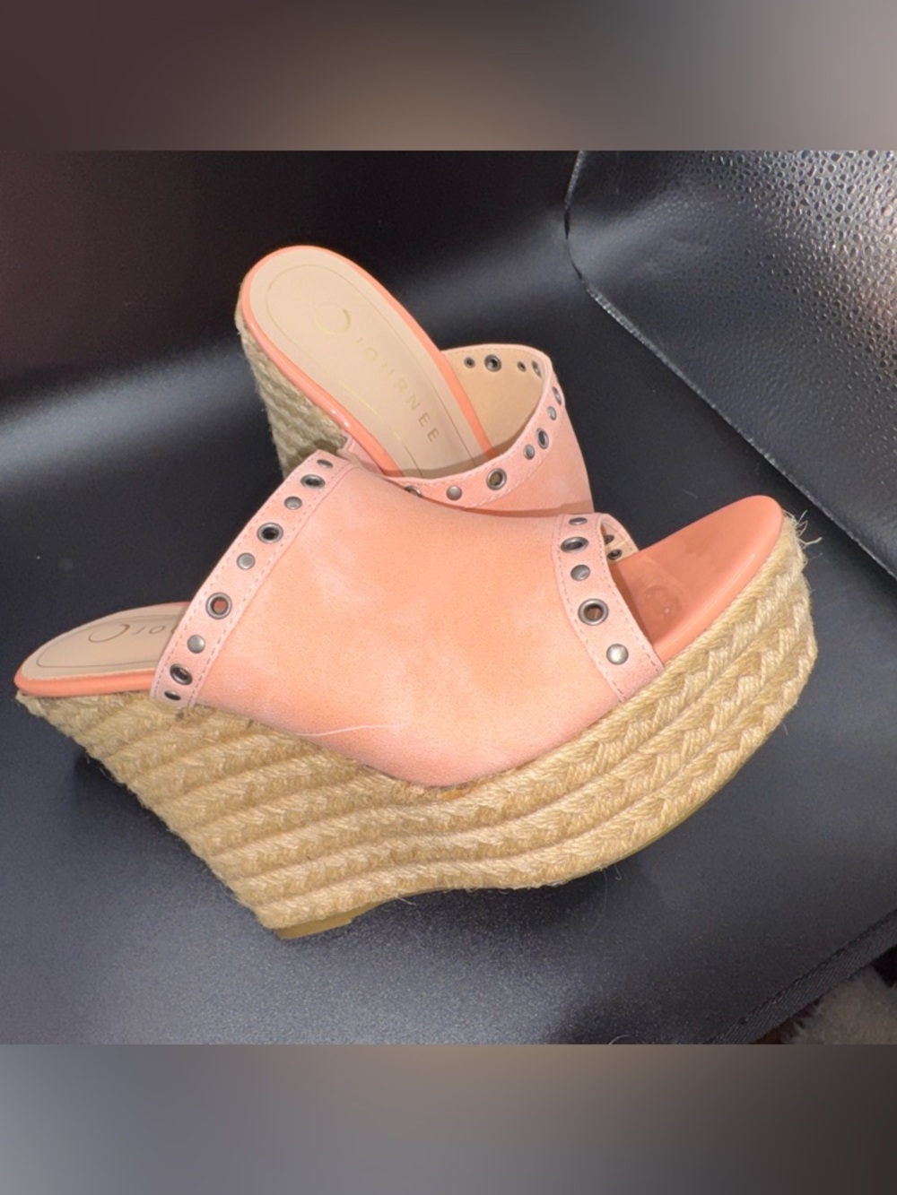 Journee Peachy Dream Espadrille Platforms 🍑✨ Boho Chic Studded Wedges NEW 7